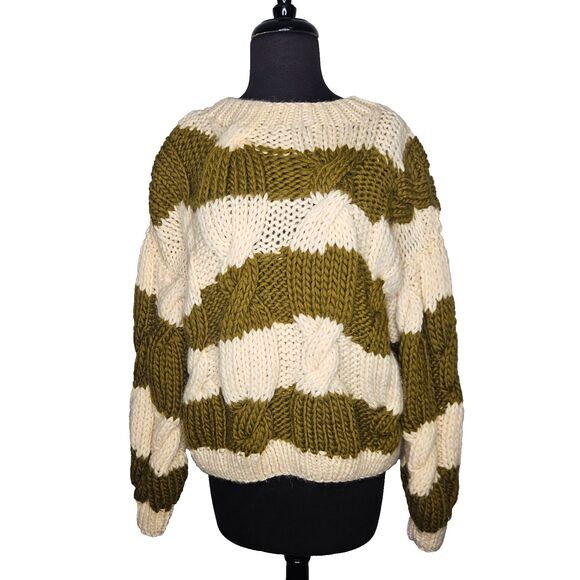 MIRSTORES Handknit Sweater Women's XS Oversized Chunky Cable Knit Fisherman Wool - Picture 2 of 9